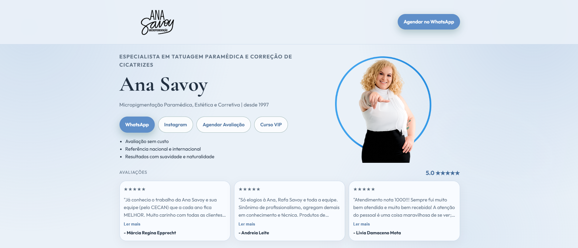 Preview da landing page Ana Savoy